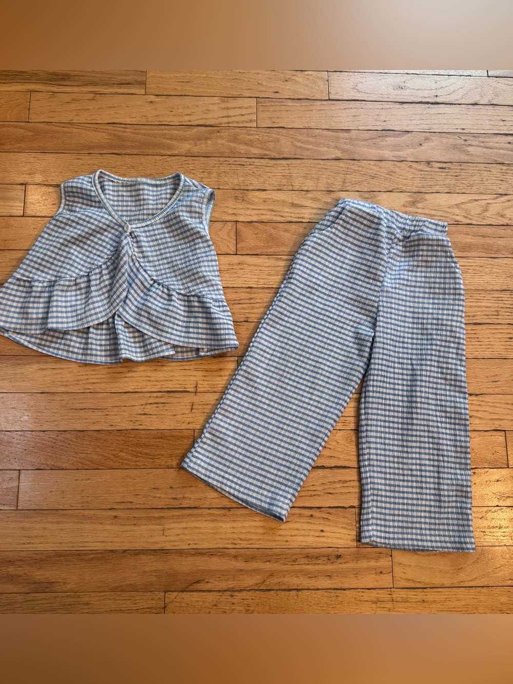 Blue Plaid Gingham Pants + Shirt Set 4T